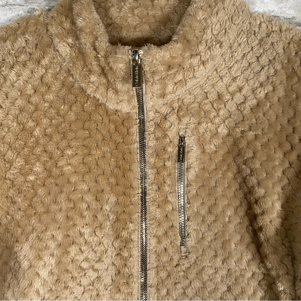 Calvin Klein fuzzy soft Women's Tan chic fleece Jacket size large outdoor - Picture 4 of 9